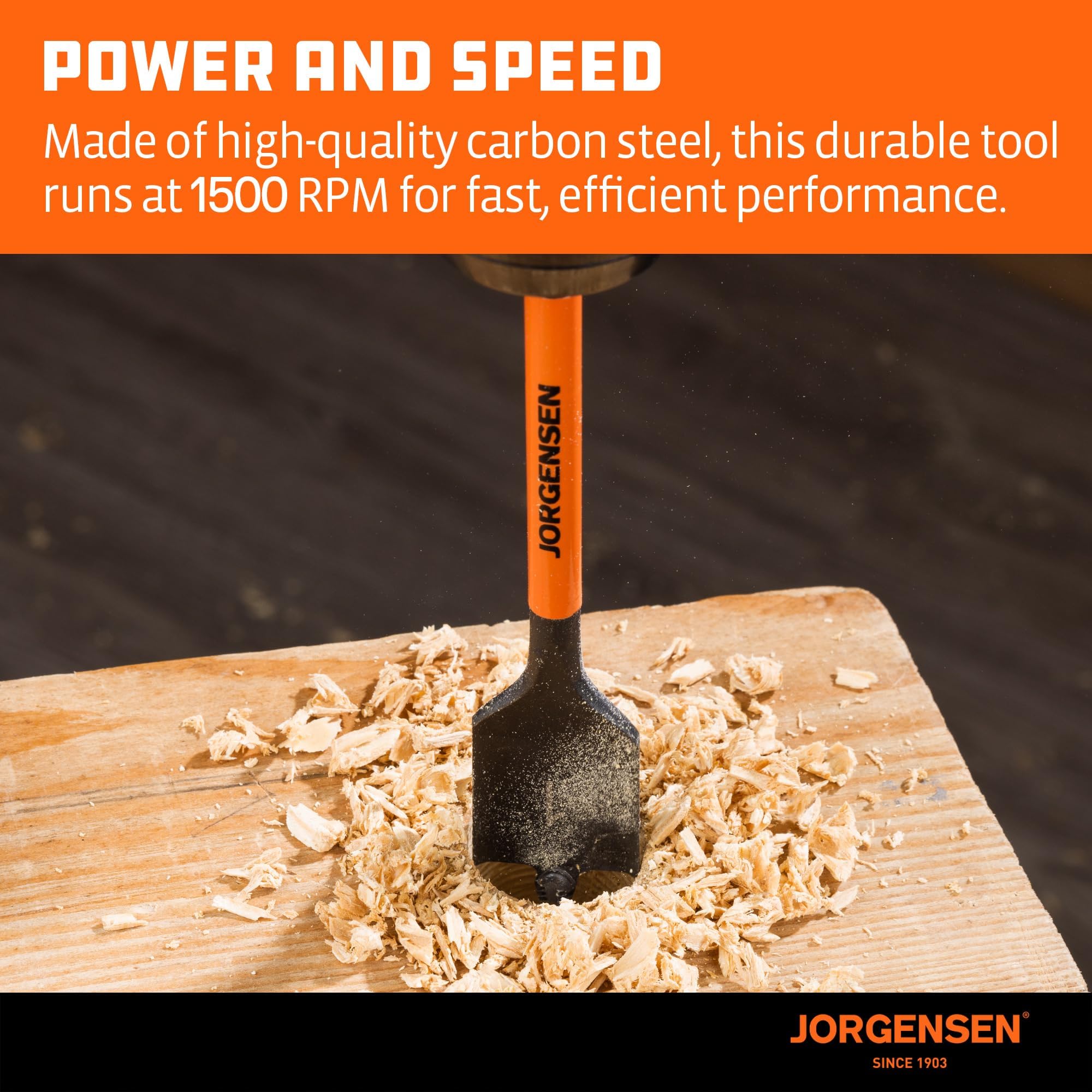 Jorgensen spade bits showing carbon steel construction