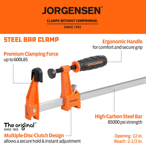 Jorgensen steel bar clamps close-up jaws showing smooth sliding action.