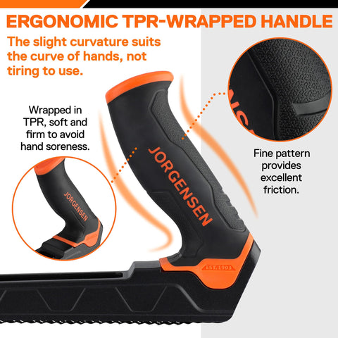 Jorgensen ergonomic TPR handle improves grip and comfort.