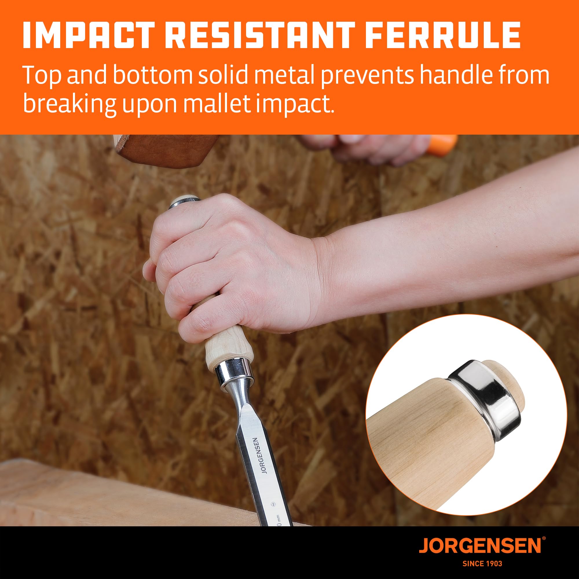 Jorgensen 1-inch chisel blade for larger paring tasks.