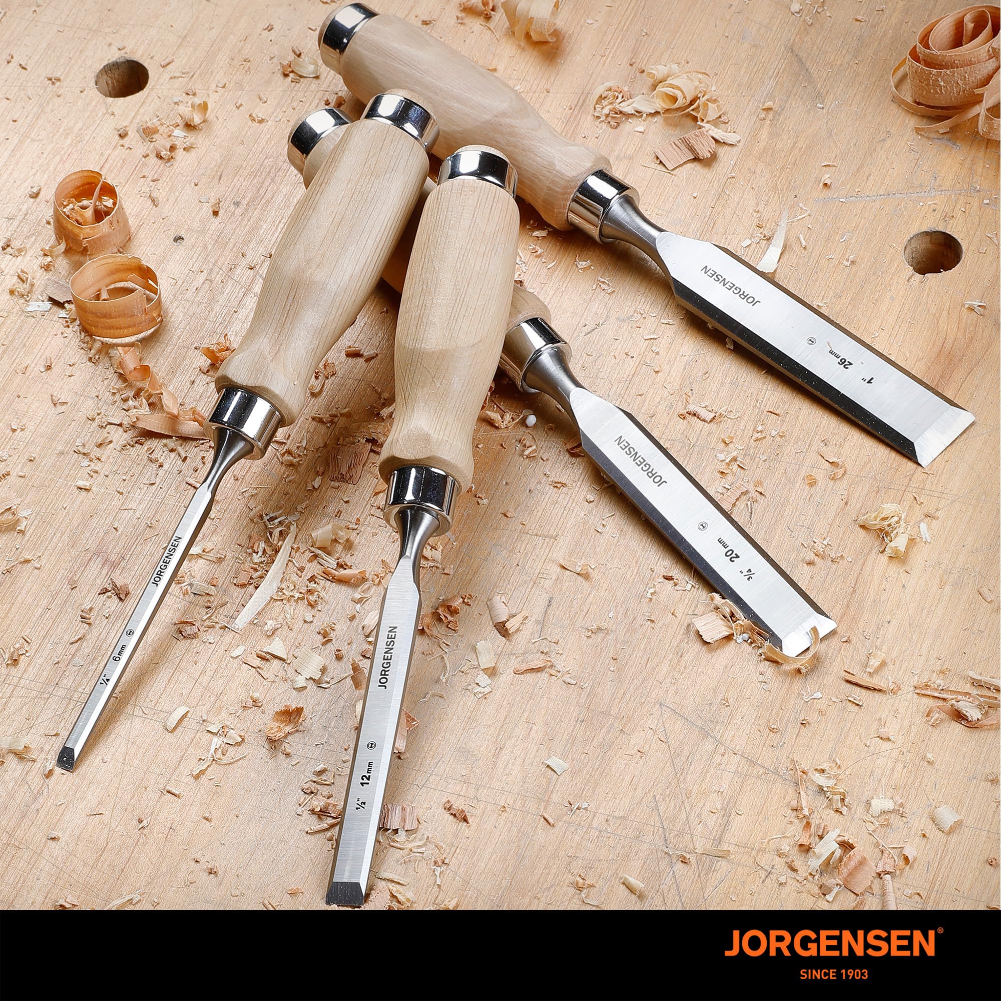 Jorgensen wood chisel set in use on a project demonstrates versatility.
