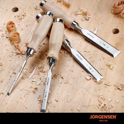 Jorgensen wood chisel set in use on a project demonstrates versatility.