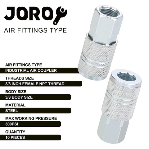 JOROY 3/8 female threaded air coupler highlights durable connection.