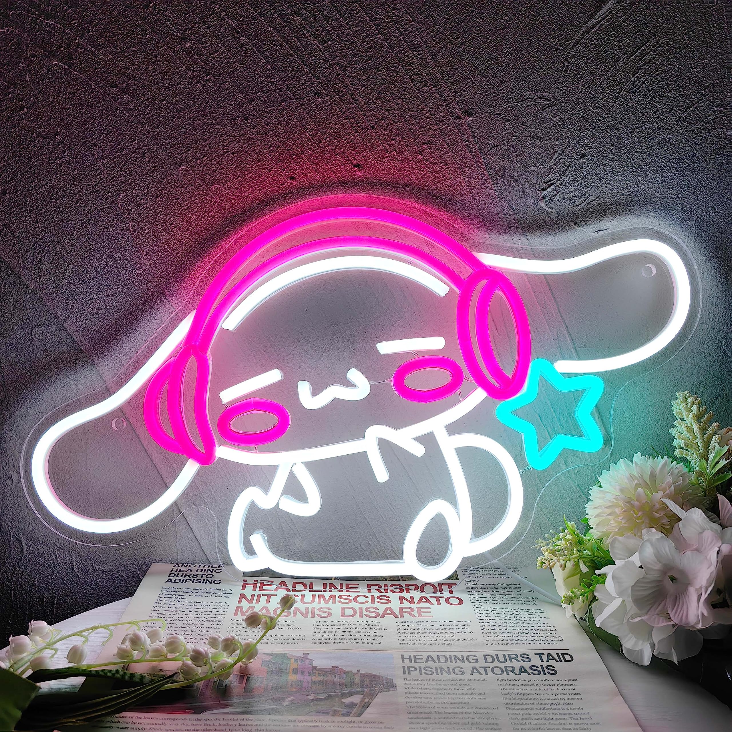 JOSEBRU Cinnamoroll neon sign brightens walls, ideal for anime fans and cozy room accents.