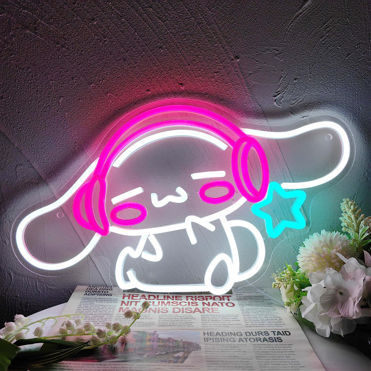 JOSEBRU Cinnamoroll neon sign brightens walls, ideal for anime fans and cozy room accents.