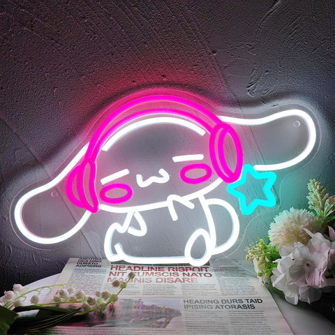 JOSEBRU Cinnamoroll neon sign brightens walls, ideal for anime fans and cozy room accents.