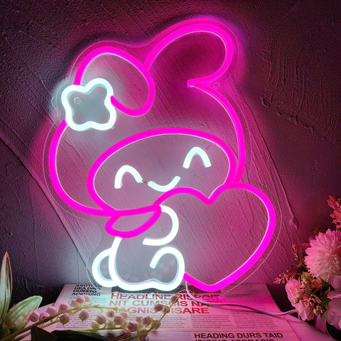 JOSEBRU Melody Neon Sign brightens the bedroom with cozy anime vibes.