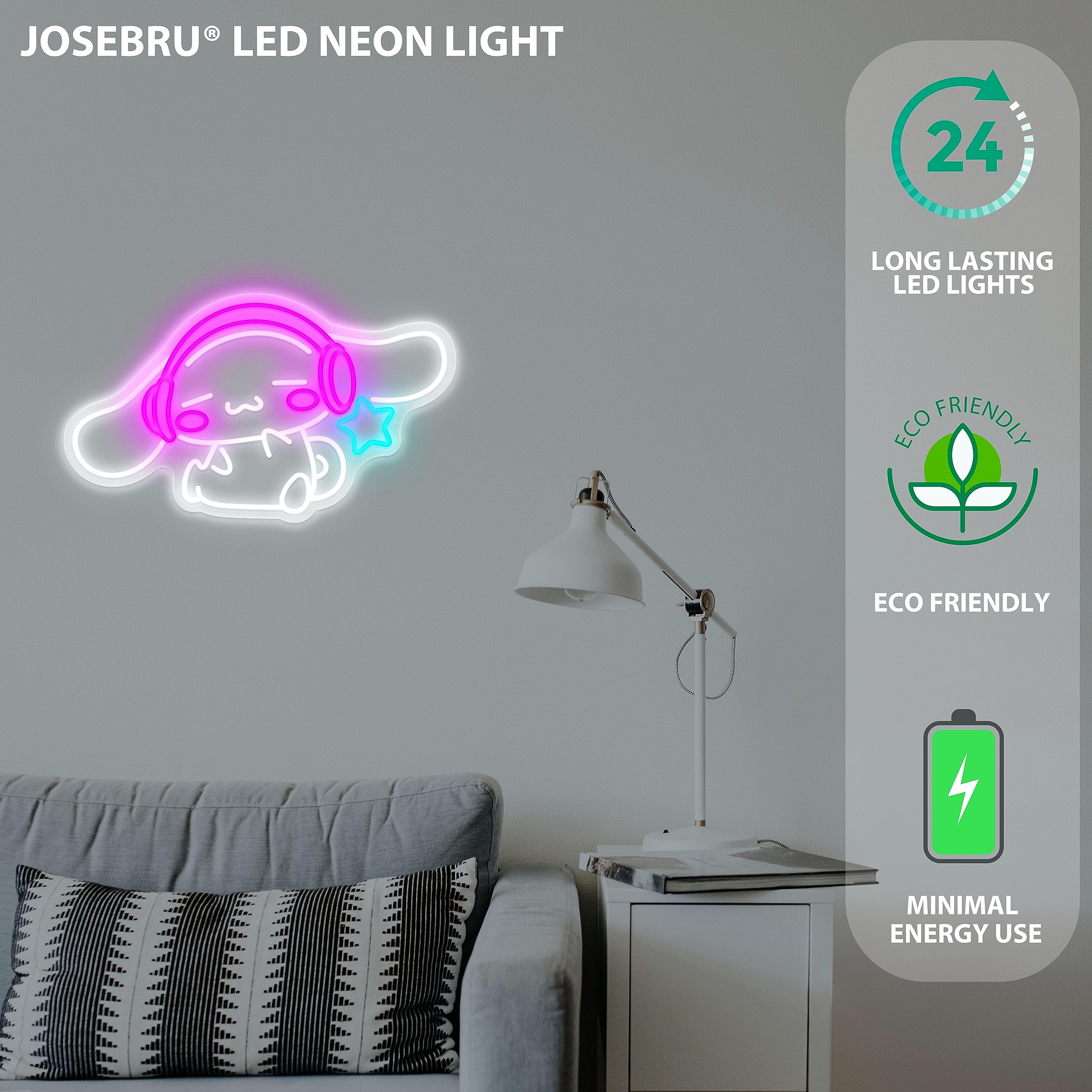 JOSEBRU neon sign enhances kids' room with vibrant glow and simple installation.