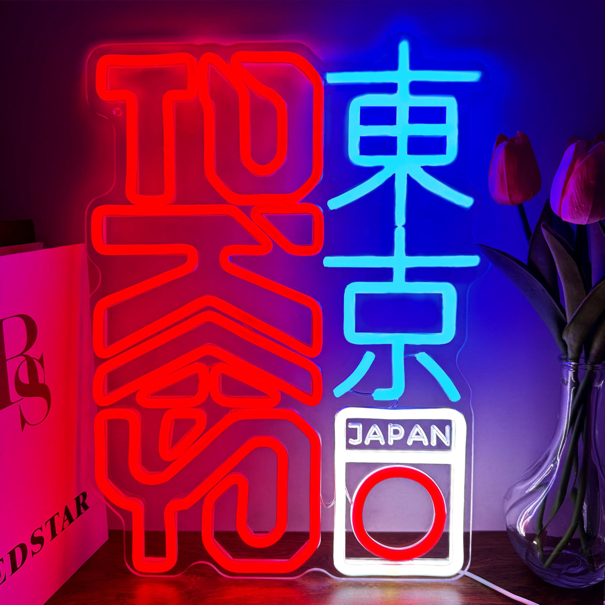 JOSEBRU Tokyo Neon Sign front view with vibrant kanji wall art