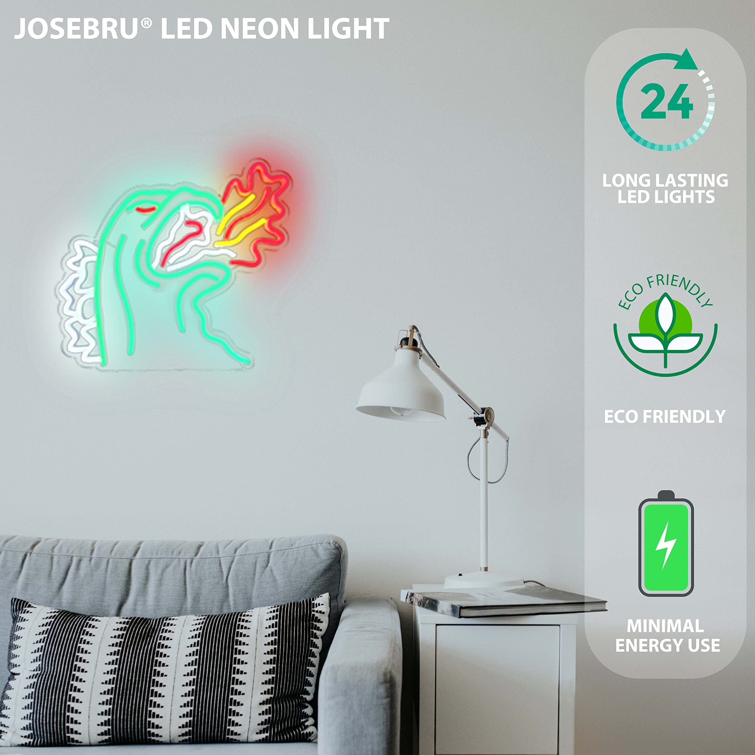 JOSEBRU wall-mount neon light provides vibrant wall decor.