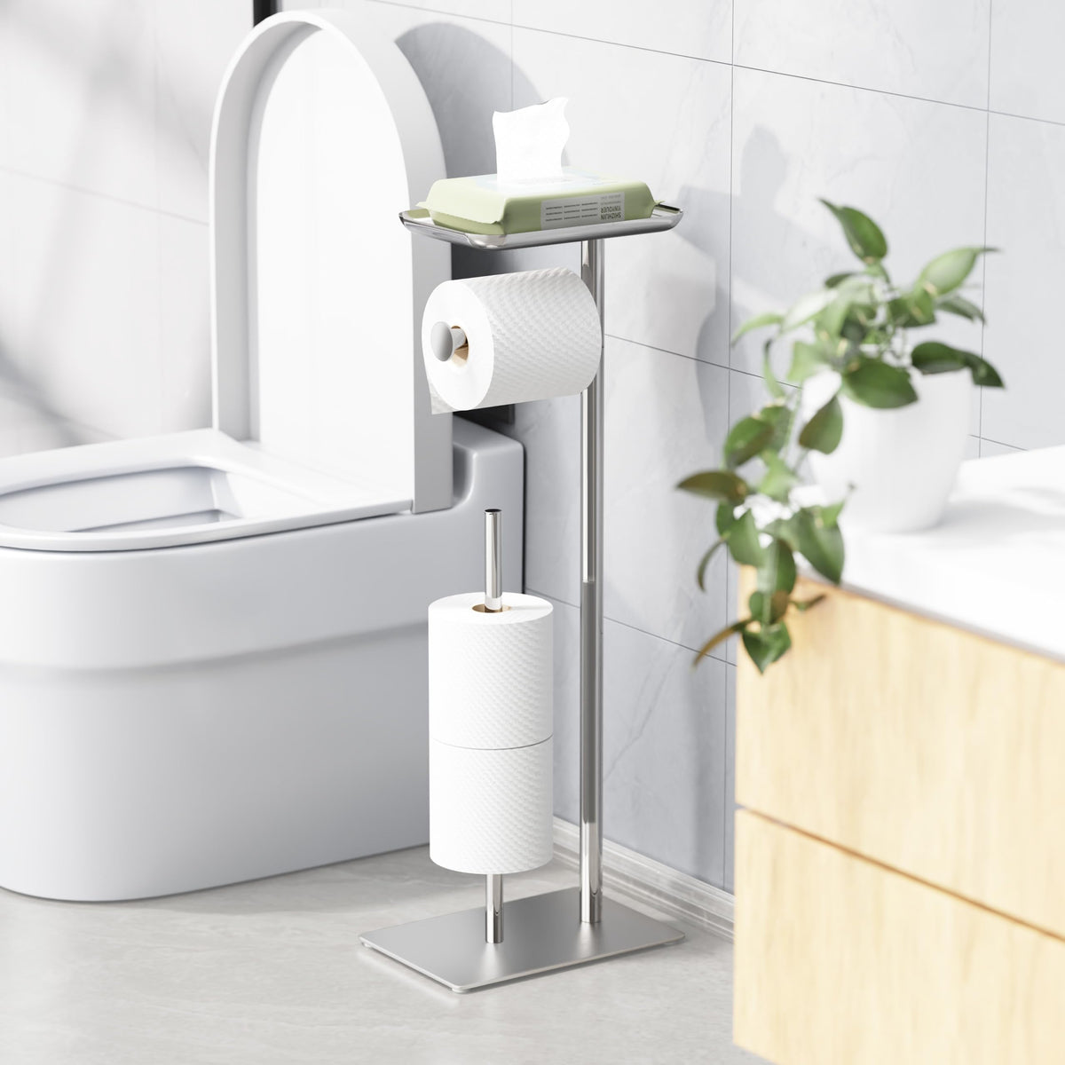 Josmimic toilet paper holder with top shelf for easy access
