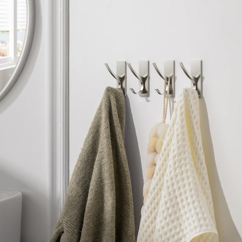 Josmimic brushed nickel hook close-up for organizing bathroom essentials.
