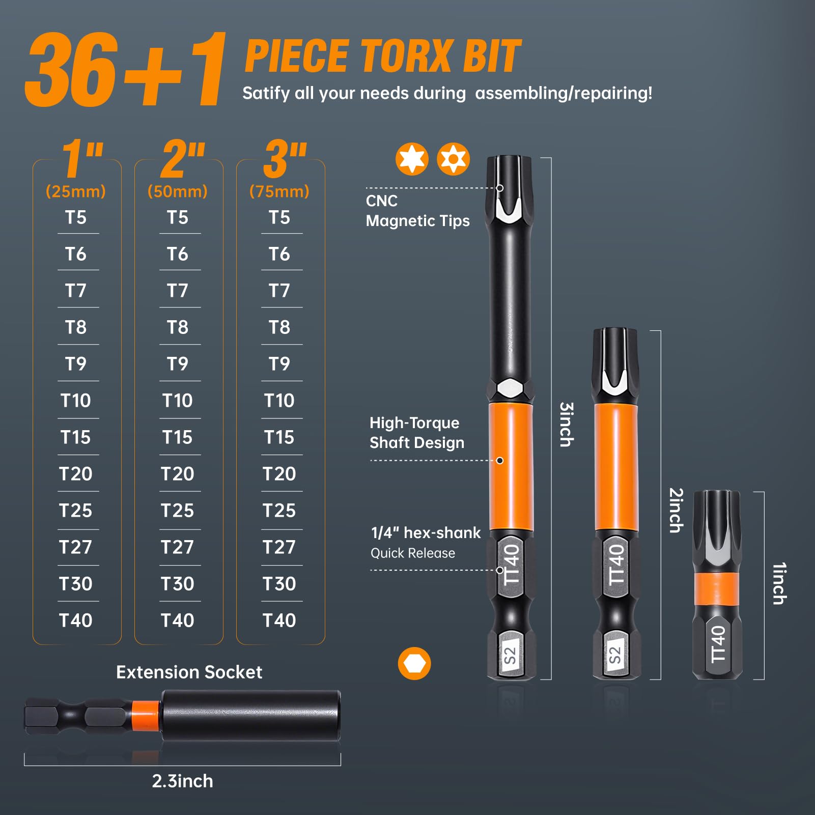JOSQNNIA tamper-proof torx bits for security fasteners in tight spaces