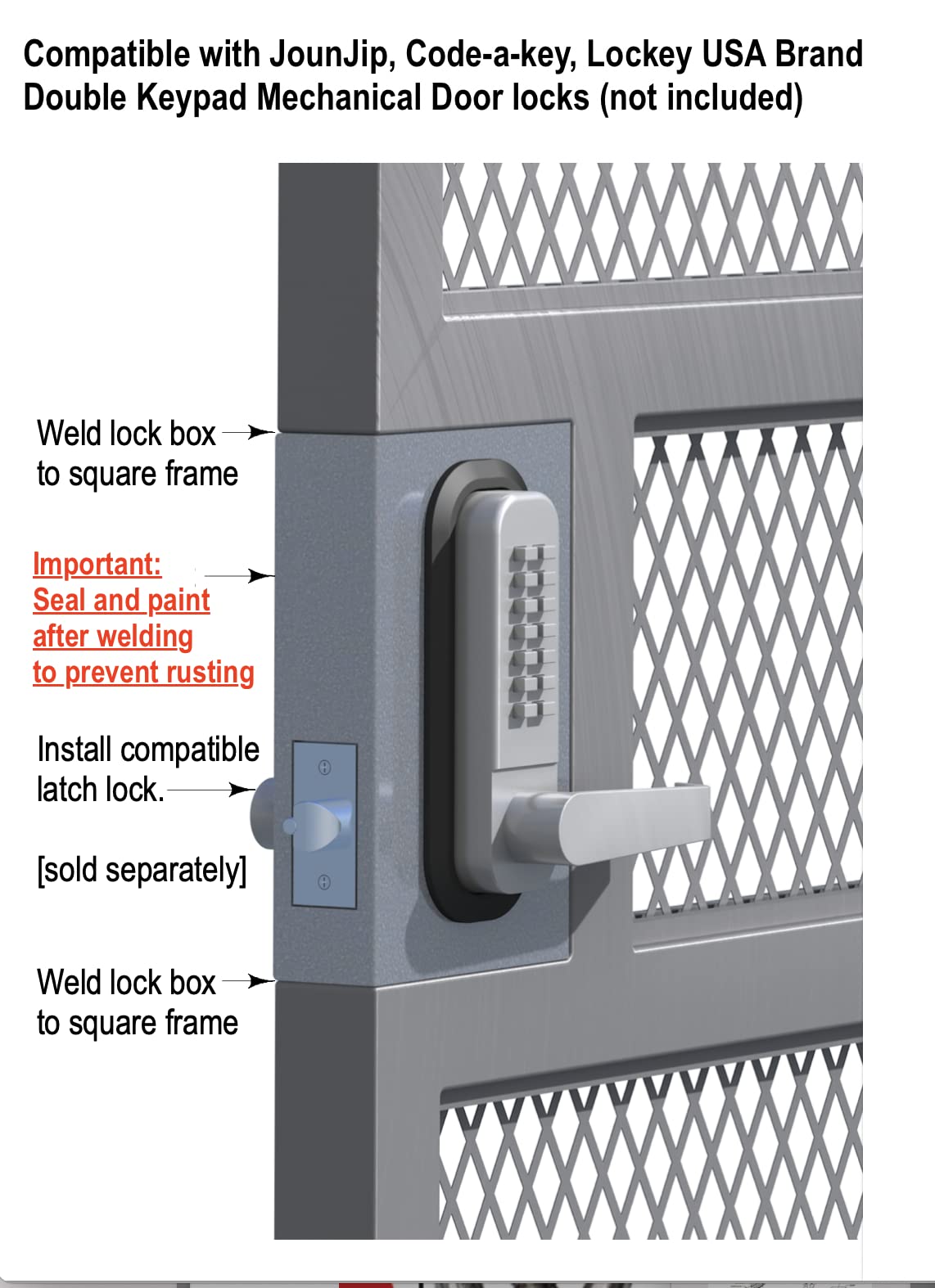 Front view of JOUNJIP GB2020 gate lock box with precise pre-cut holes for quick installation