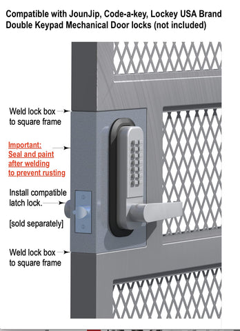 Front view of JOUNJIP GB2020 gate lock box with precise pre-cut holes for quick installation