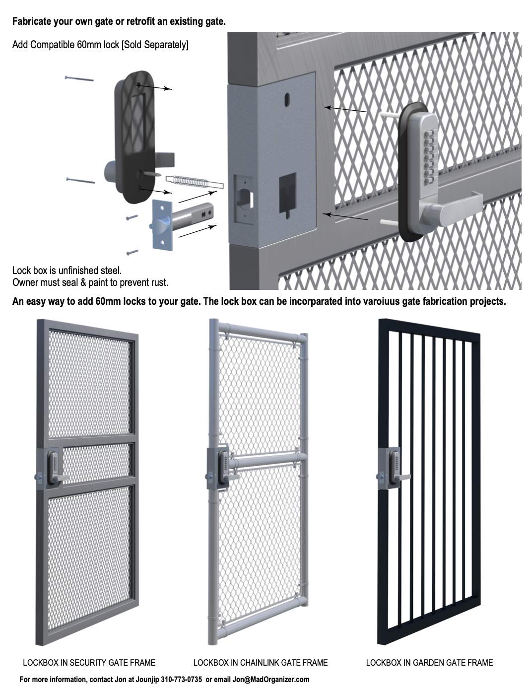 Side view of JOUNJIP GB2020 gate lock box showing solid steel construction