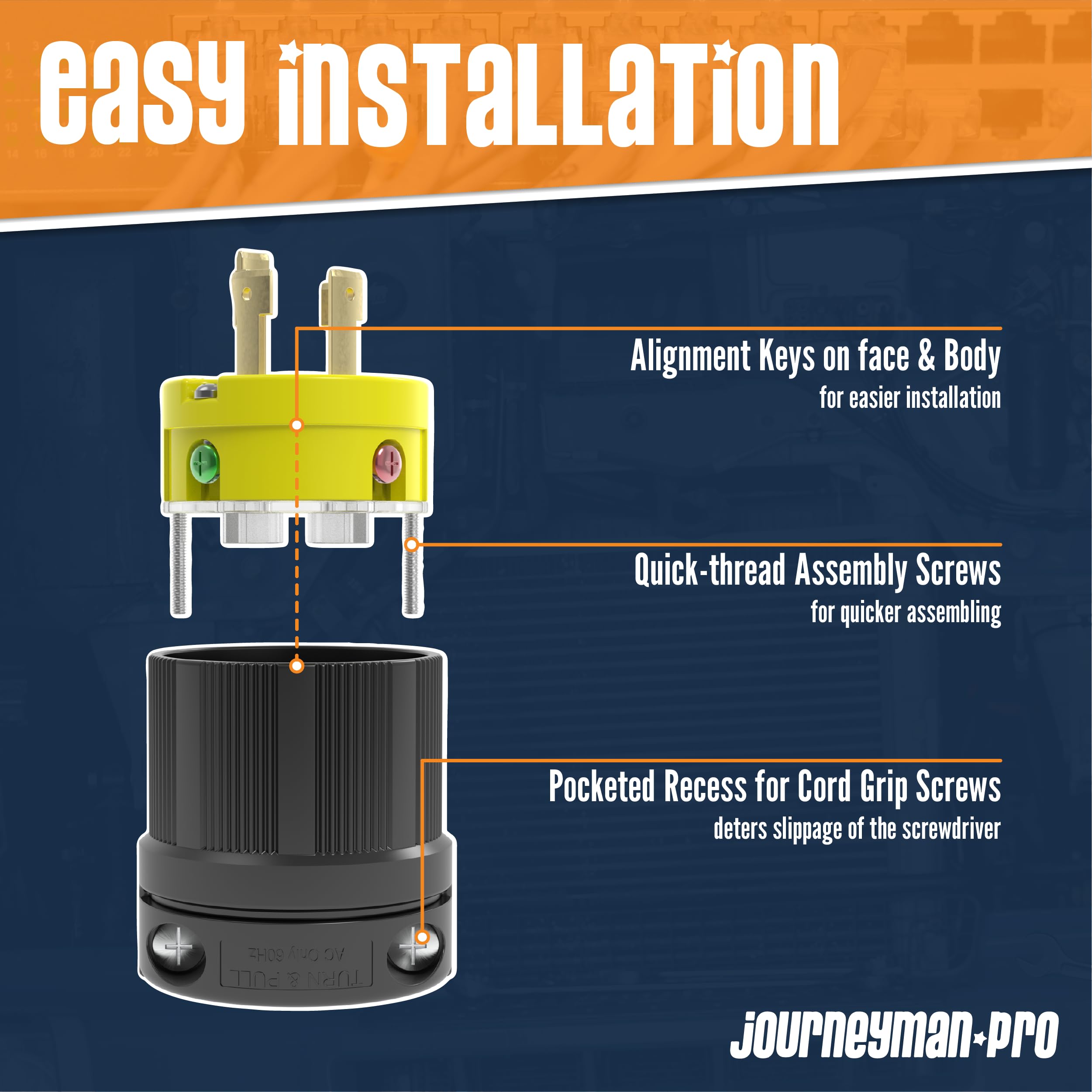 Journeyman-Pro see-through wiring block aids quick visual inspection.