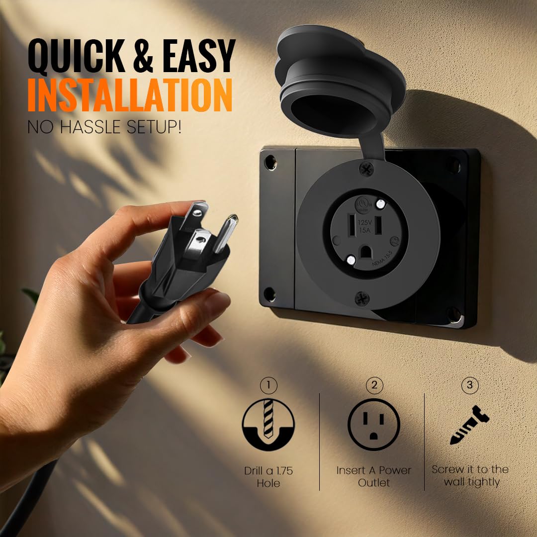 Journeyman-Pro waterproof rubber cover protects the outlet in rain.