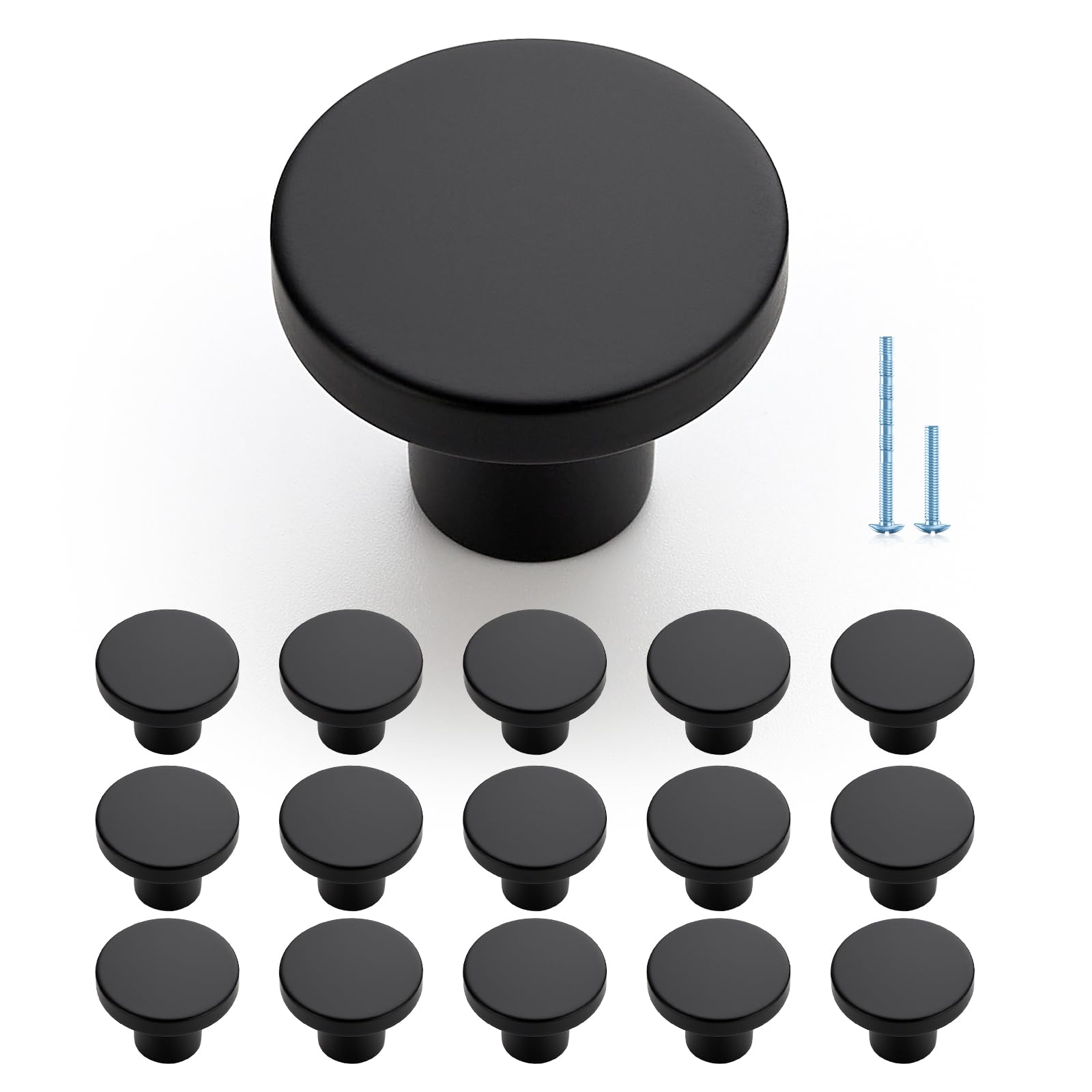 JOY DECOR 15-pack matte black knob close-up showing fingerprint-resistant finish