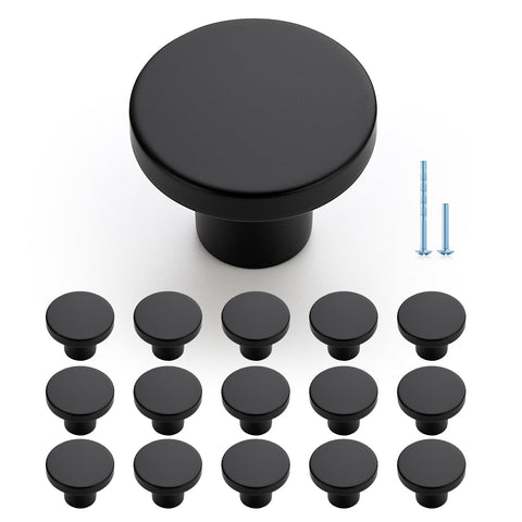 JOY DECOR 15-pack matte black knob close-up showing fingerprint-resistant finish