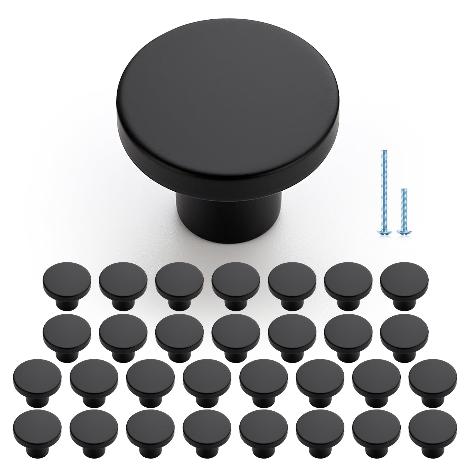 Joy Decor 30-pack black cabinet knobs shown on display for updating cabinets