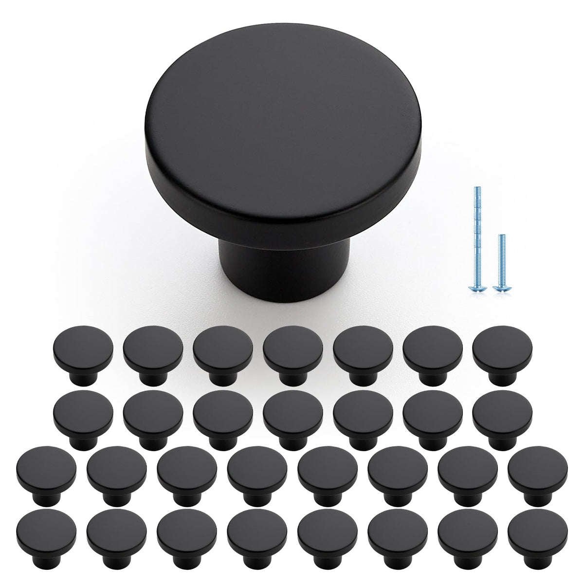 Joy Decor 30-pack black cabinet knobs shown on display for updating cabinets