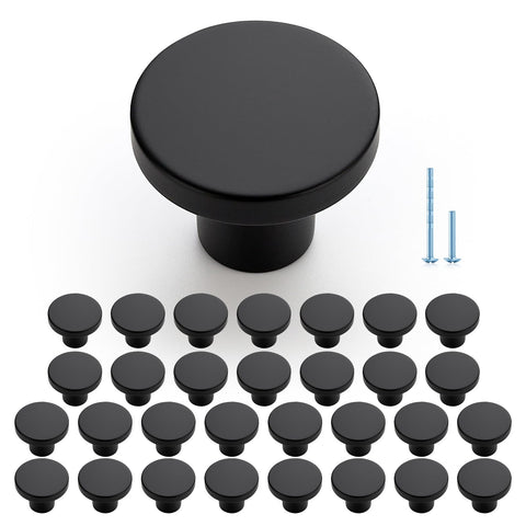 Joy Decor 30-pack black cabinet knobs shown on display for updating cabinets