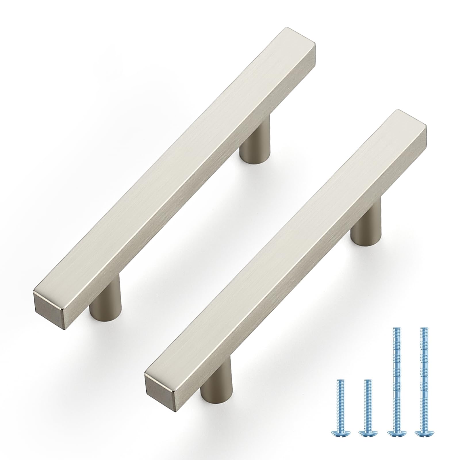 JOY DECOR 30-pack brushed nickel square cabinet handle with 3in hole center for quick kitchen updates.