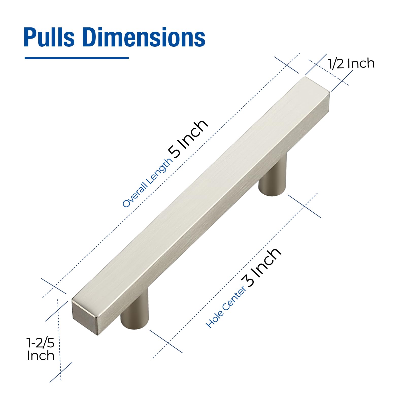 JOY DECOR 30-pack brushed nickel square cabinet handle with 5in length for wider drawer fronts.