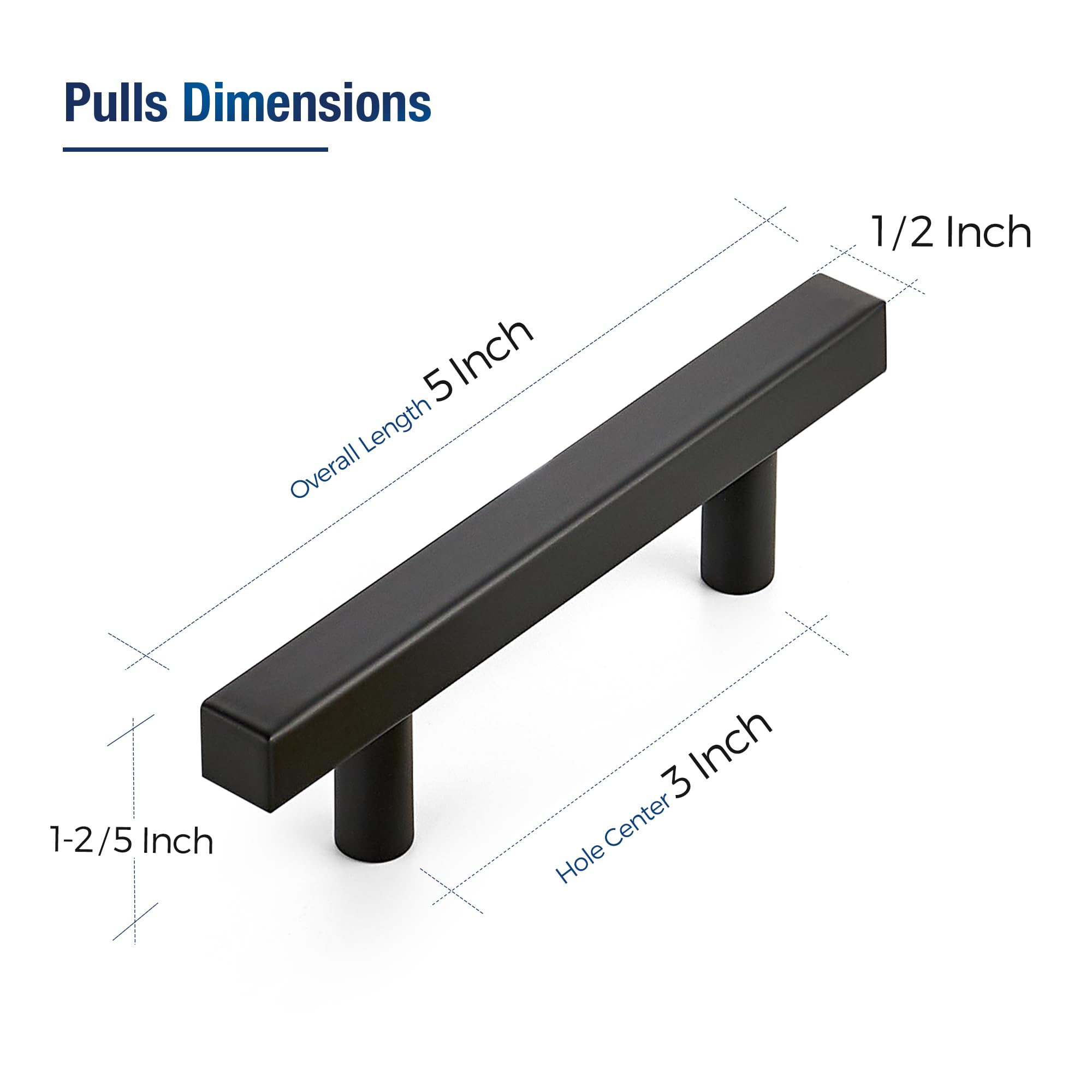 JOY DECOR 45-pack matte black square handle side profile for drawers