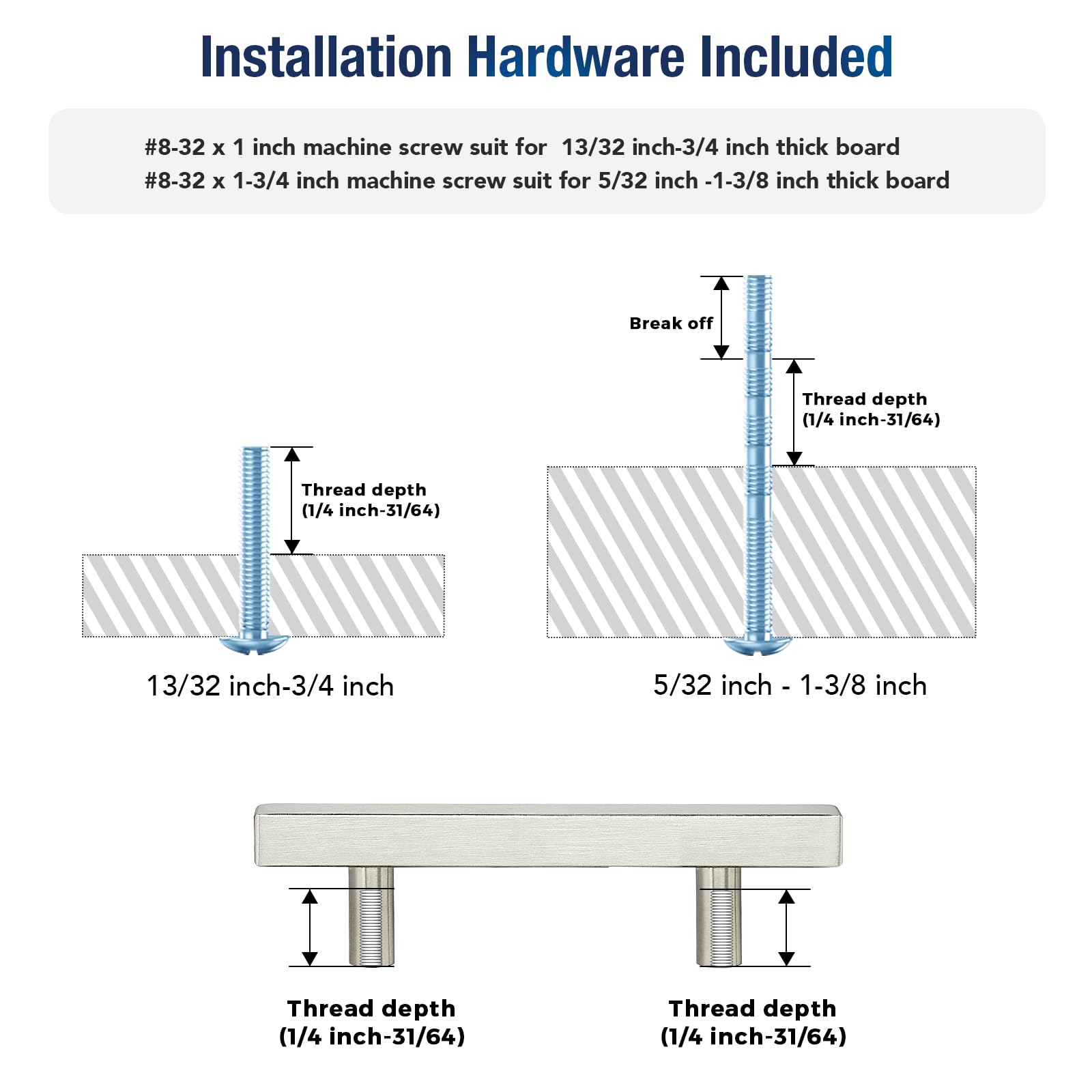 JOY DECOR 12mm wide brushed nickel square cabinet handle enhances cabinet style and grip.