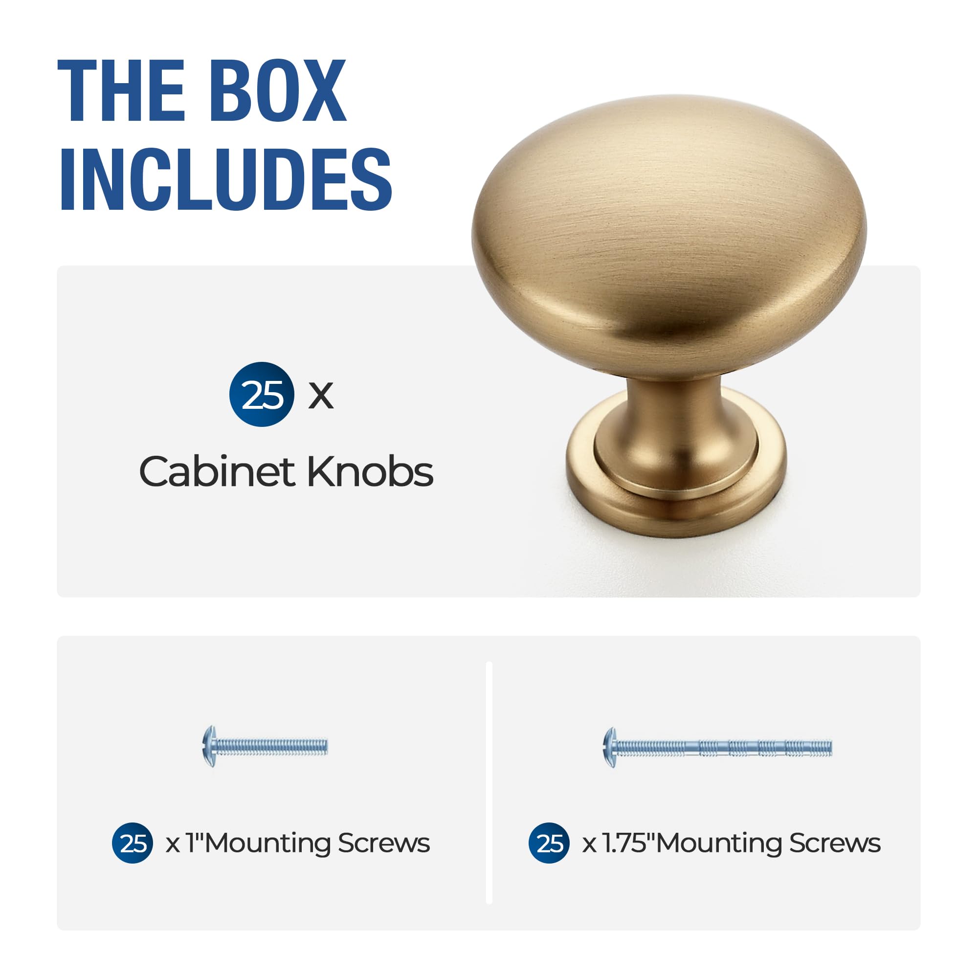 Multiple JOY DECOR champagne bronze knobs mounted on cabinets for a unified look