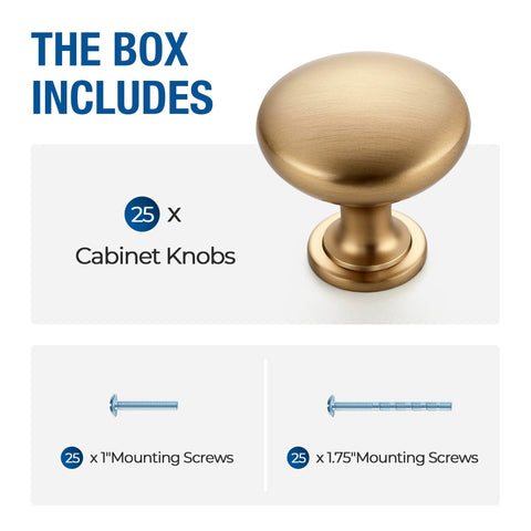 Multiple JOY DECOR champagne bronze knobs mounted on cabinets for a unified look