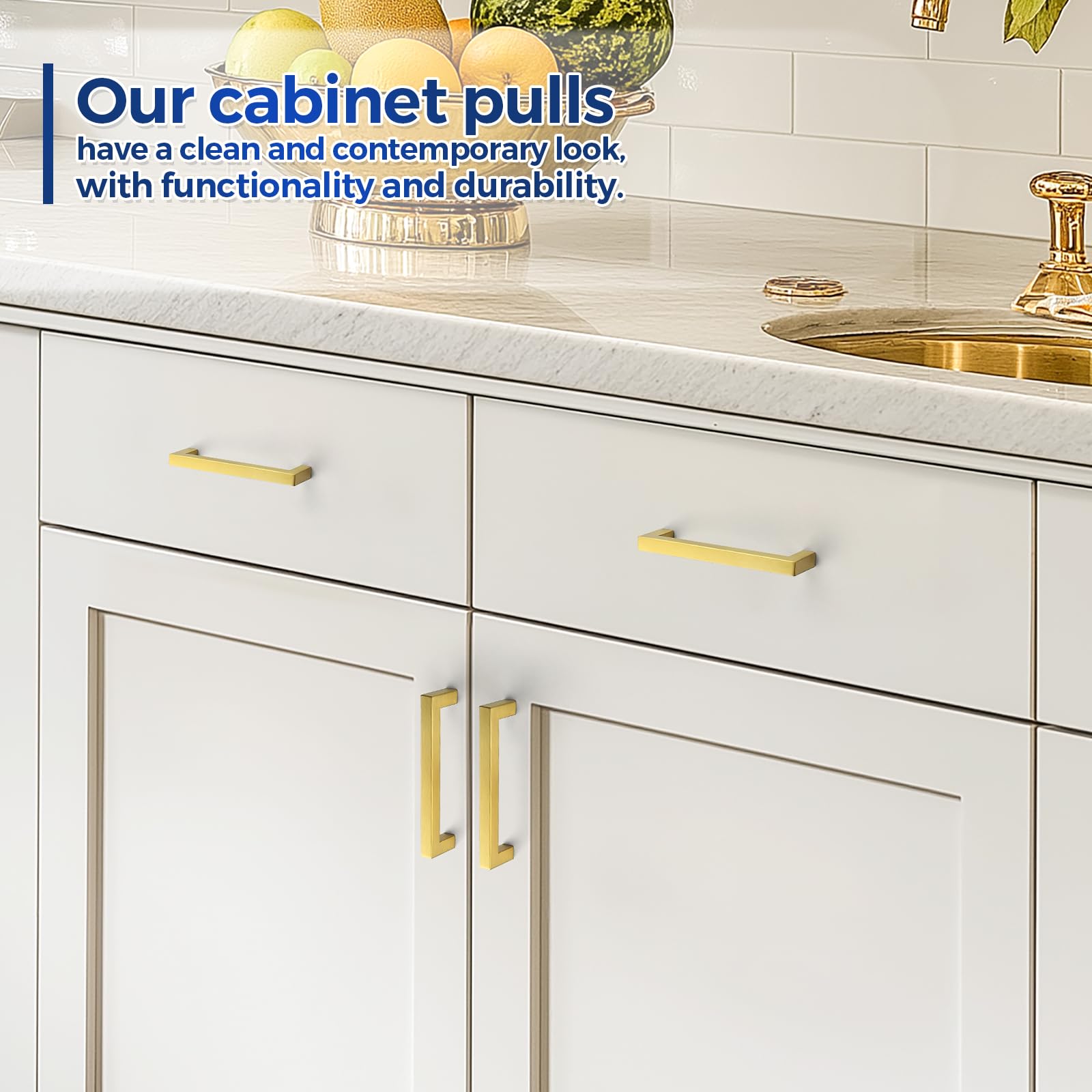 JOY DECOR kitchen and bath cabinet hardware, gold square pulls for updated interiors.