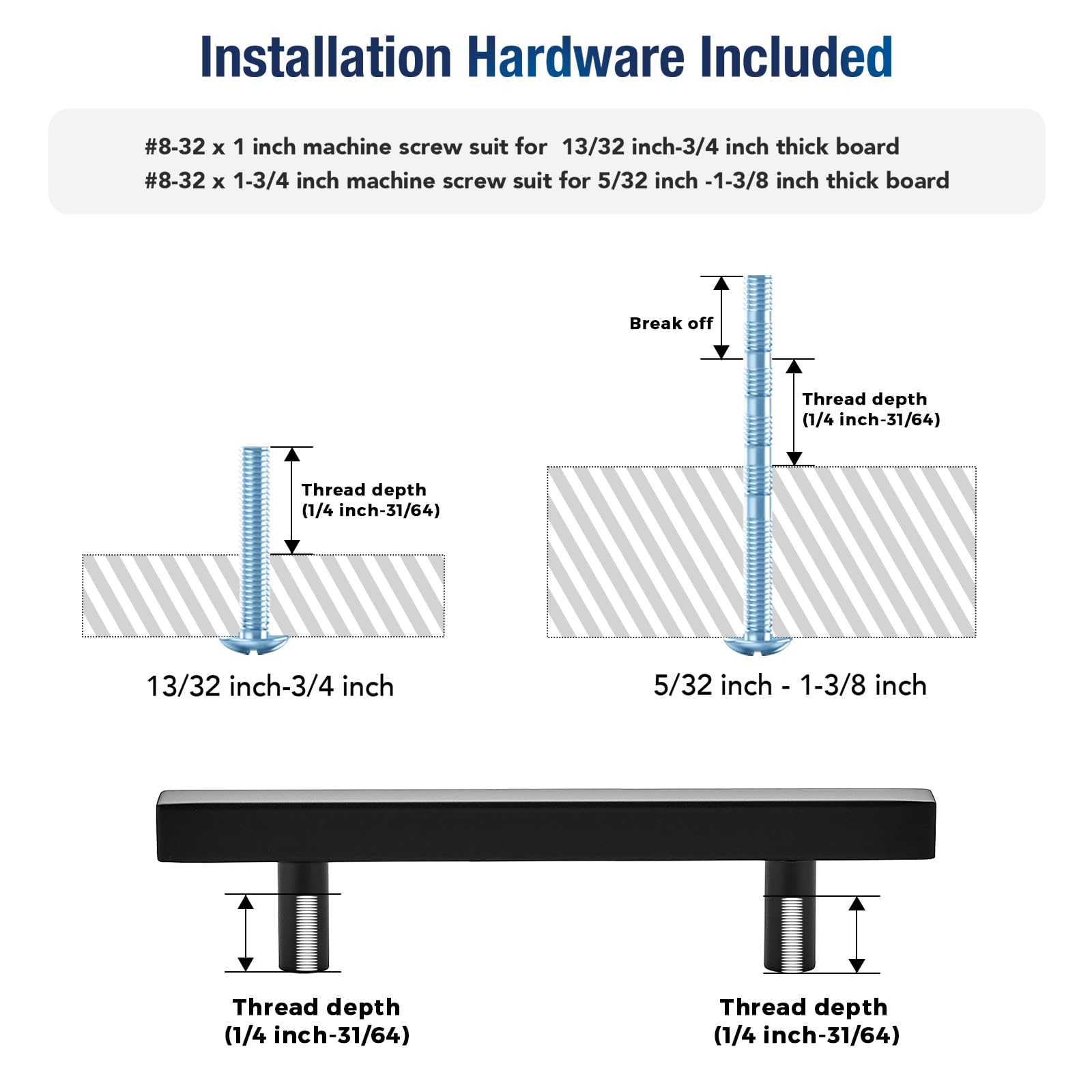 Includes two screw sizes for easy kitchen or bath installation.