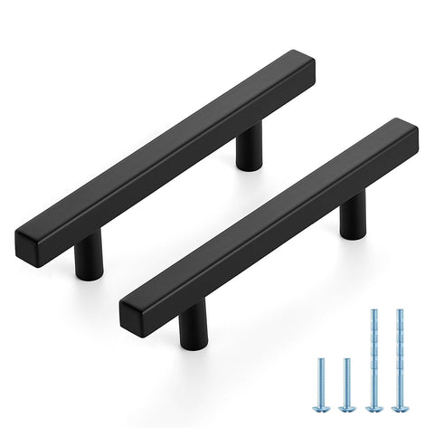 Joy Decor matte black square cabinet handle, durable stainless steel for kitchen cabinets.
