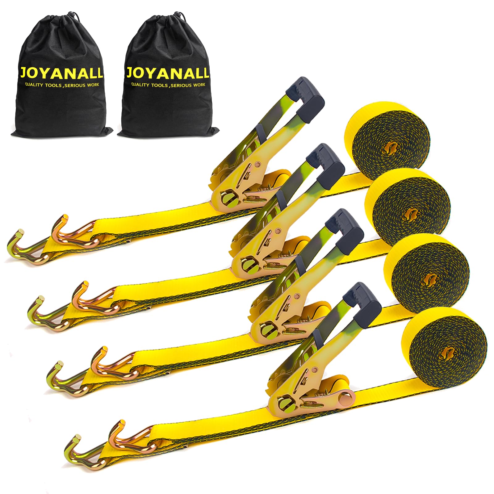 JOYANALL 2-inch ratchet straps four-pack for secure cargo on the move.