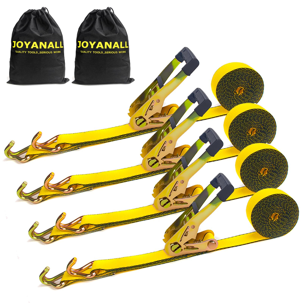 JOYANALL 2-inch ratchet straps four-pack for secure cargo on the move.