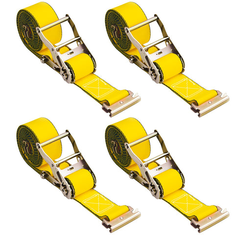 JOYANALL E-Track ratchet strap on trailer rail for secure cargo during transport.