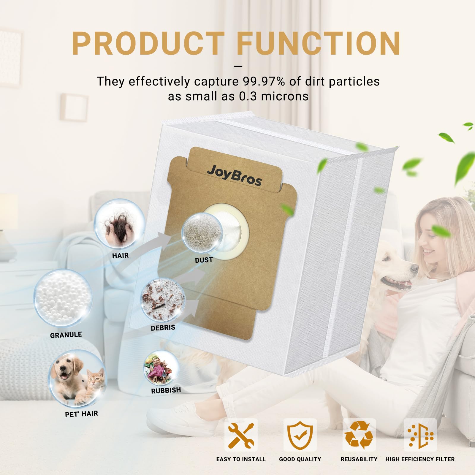 JoyBros leak-proof design prevents dust spills during disposal.