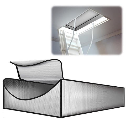 Joyfolk attic-stairs-insulation-cover laid over a 60 in L x 30 in W x 11 in H opening for a tight seal