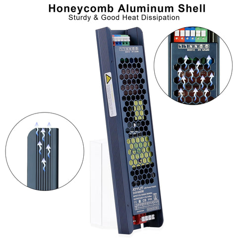 JOYLIT 24V power supply with quick-press terminals for easy DIY setup.