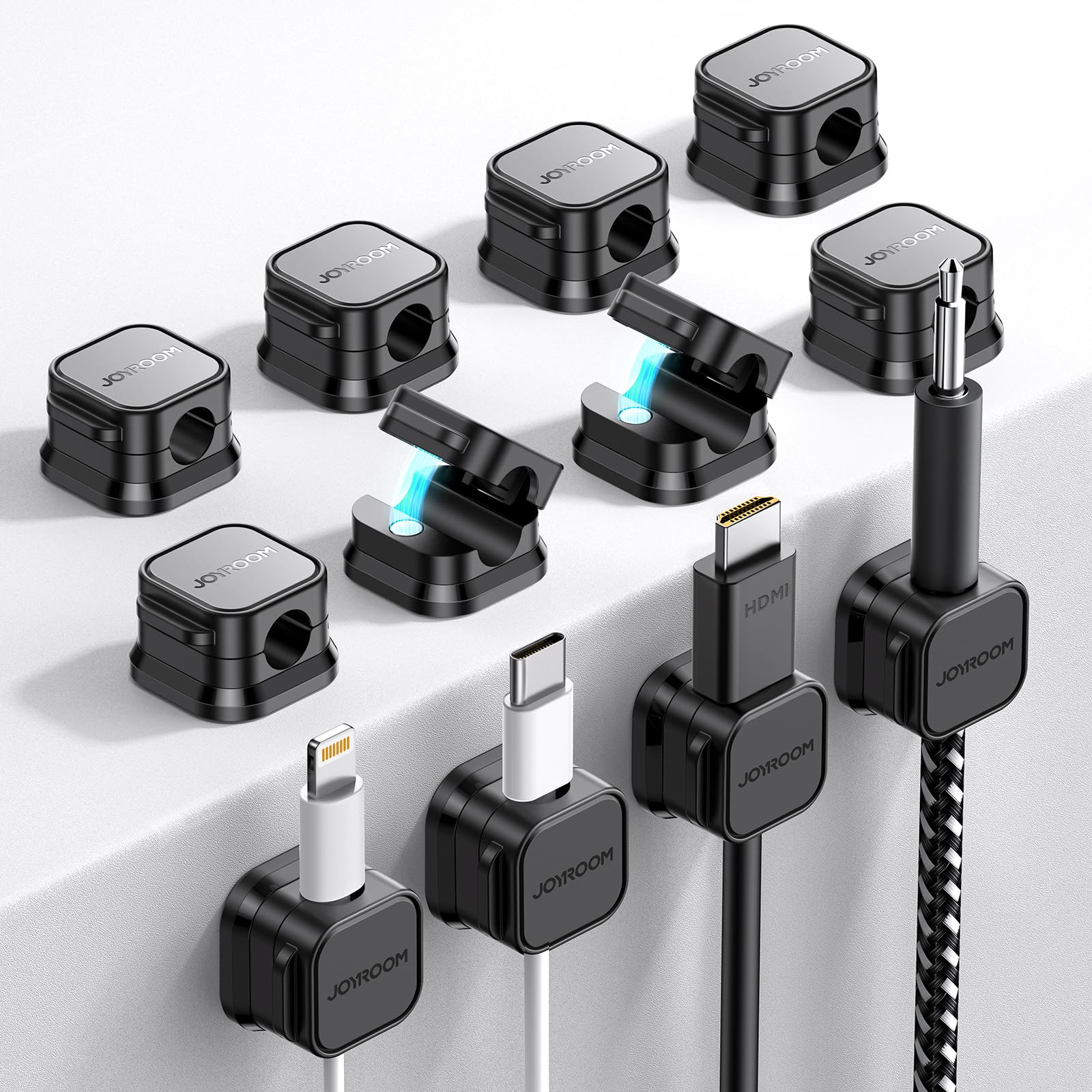 JOYROOM 12-pack magnetic cable clip front view keeping cables tidy and accessible