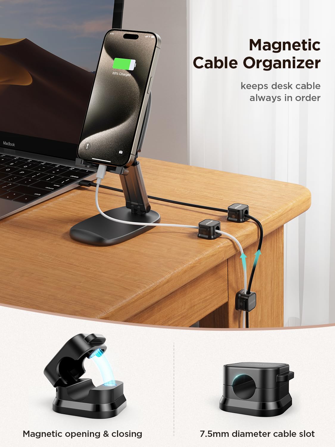 JOYROOM cable clip in action slot fits most cables securely on desks