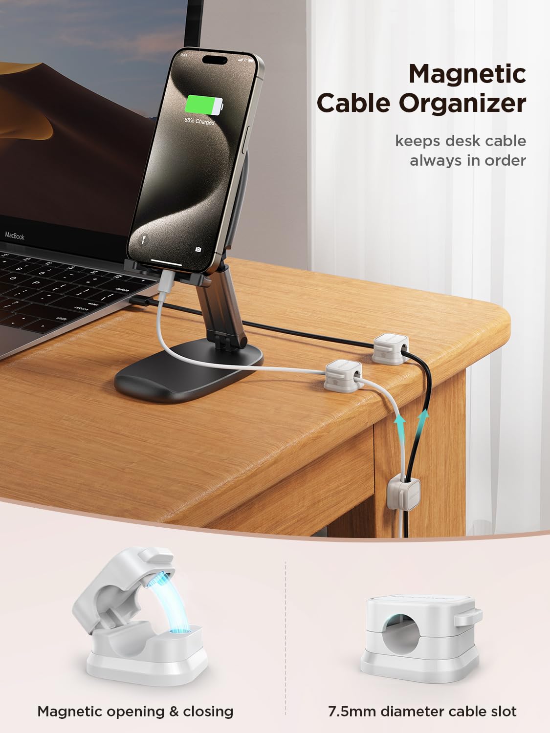 JOYROOM cable clip 6-pack on an office desk demonstrating neat organization