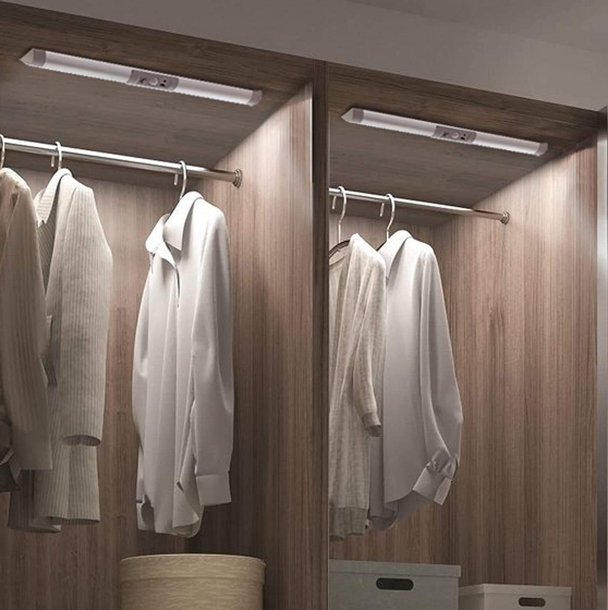 Joyzy 2-pack closet light front view provides hands-free wardrobe illumination.