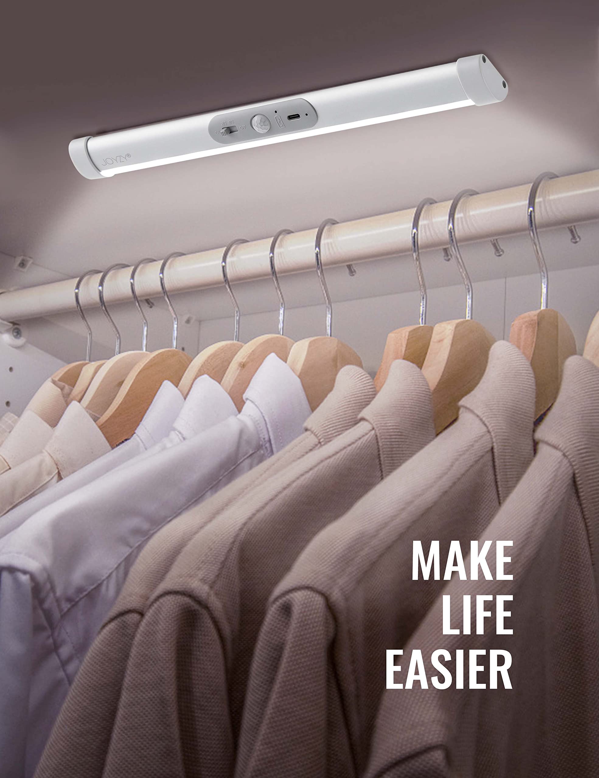 Joyzy motion detection with 10s/20s auto-off conserves power.