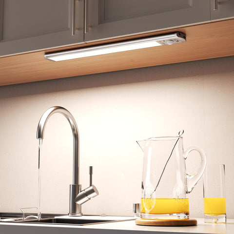 Joyzy under-cabinet light with motion sensor for hands-free illumination.