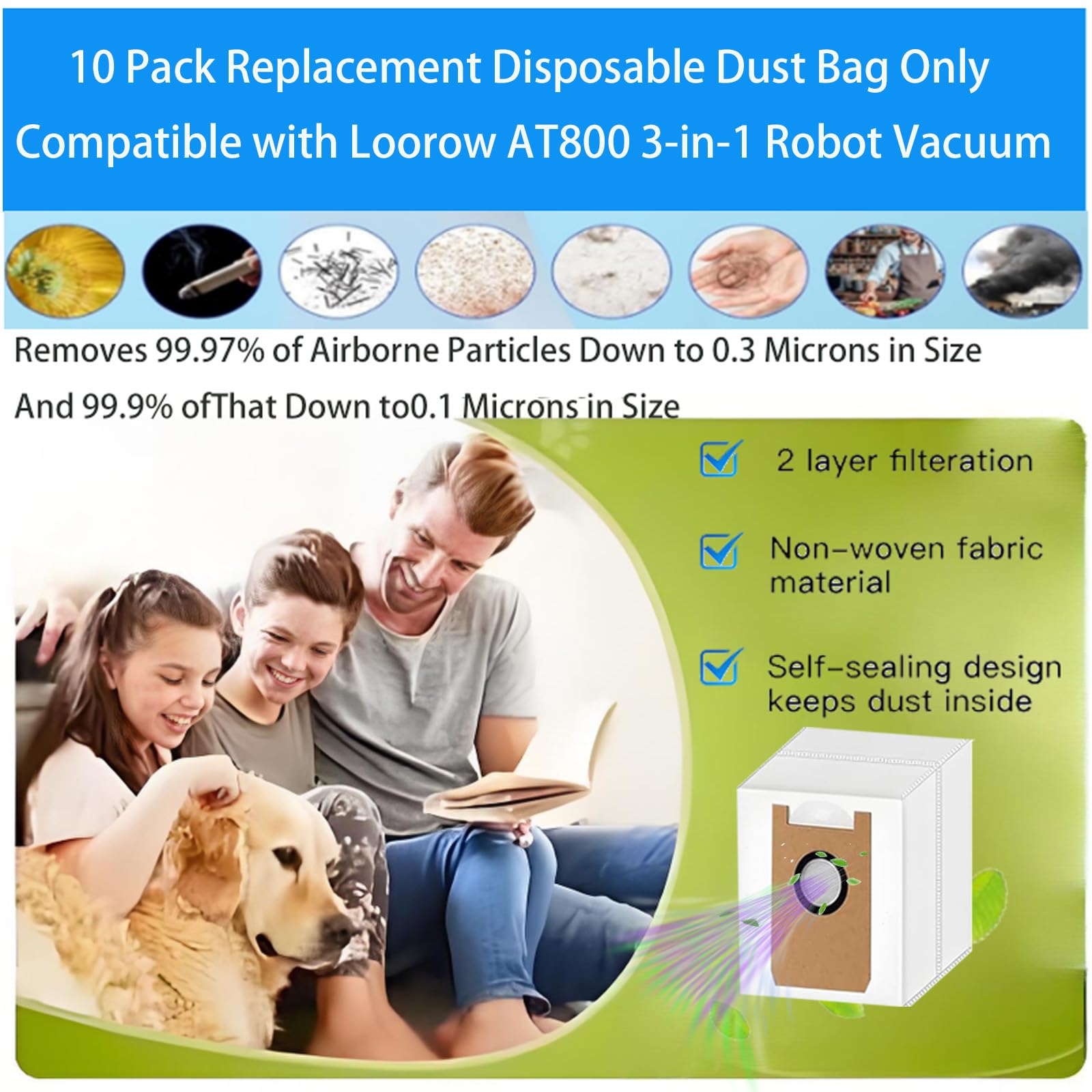 Jpbaisqic Loorow AT800 dust bag tab removal enables quick, tool-free changes.