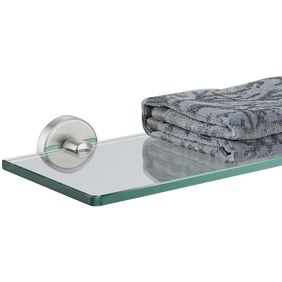 JQK bathroom glass shelf 24x5 keeps towels and toiletries neatly organized.